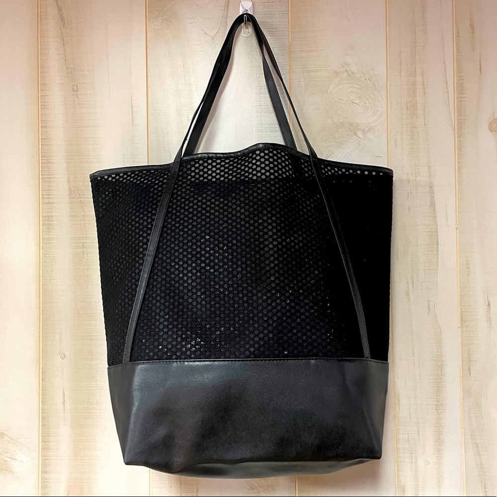 Victoria’s Secret Black Mesh Leather Tote Bag - Picture 2 of 4